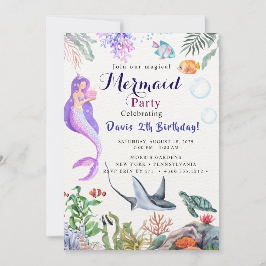 Mermaid Verjaardagsfeest Kaart (Voorkant)