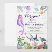 Mermaid Verjaardagsfeest Kaart (Voorkant / Achterkant)