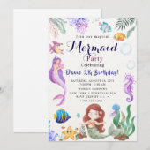 Mermaid Verjaardagsfeest Kaart (Voorkant / Achterkant)
