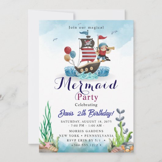 Mermaid Verjaardagsfeest Kaart (Voorkant)