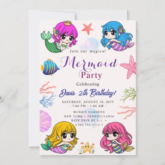 Mermaid Verjaardagsfeest Kaart (Voorkant)