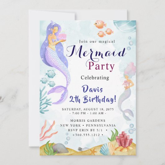 Mermaid Verjaardagsfeest Kaart (Voorkant)