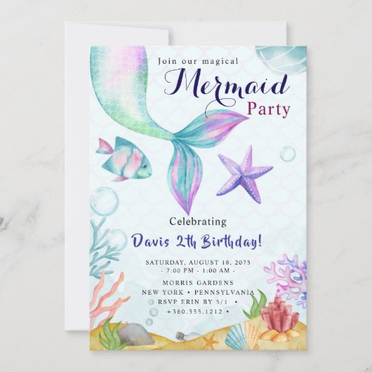 Mermaid Verjaardagsfeest Kaart (Voorkant)