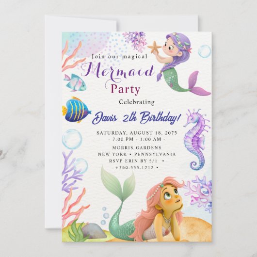 Mermaid Verjaardagsfeest Kaart (Voorkant)