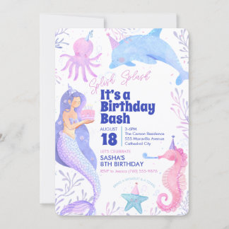 Mermaid Verjaardagsfeest Splish Splash Meisjes Fee Kaart