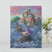 Mermaid verjaardagsfeest uitnodiging (Staand voorkant)