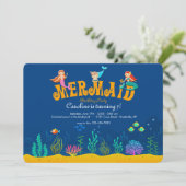 Mermaid verjaardagsfeest uitnodiging (Staand voorkant)