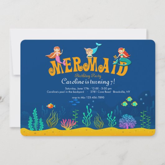 Mermaid verjaardagsfeest uitnodiging (Voorkant)