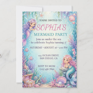Mermaid Verjaardagsfeest Uitnodiging