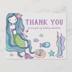Mermaid verjaardagsfeestje bedankt briefkaart