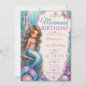 Mermaid Verjaardagsfeestje Kaart (Voorkant)