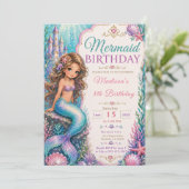 Mermaid Verjaardagsfeestje Kaart (Staand voorkant)