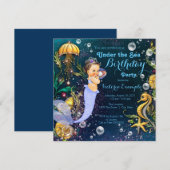 Mermaid Verjaardagsfeestje Kaart (Voorkant / Achterkant)