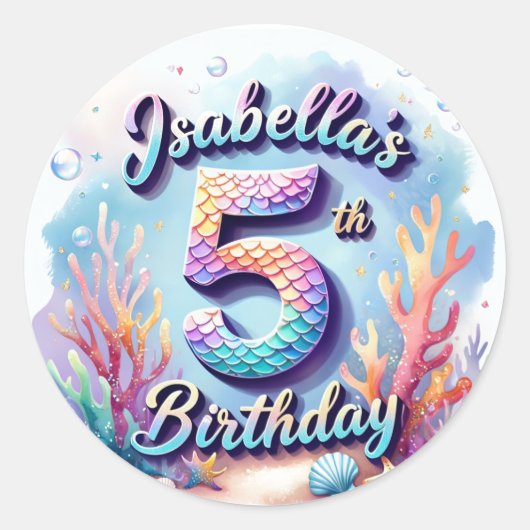 Mermaid Verjaardagsfeestje Sticker – Aangepaste Na (Voorkant)