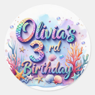 Mermaid Verjaardagsfeestje Sticker – Aangepaste Na