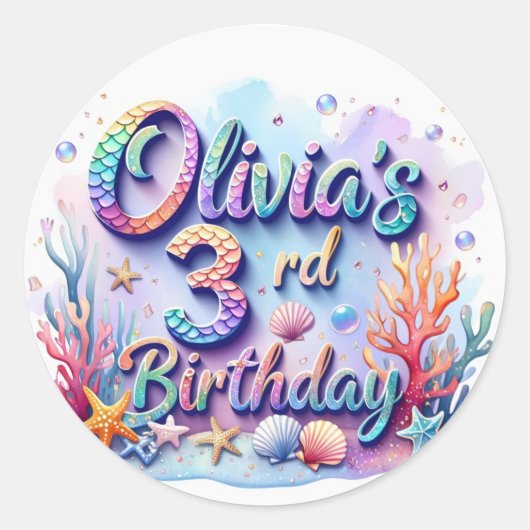Mermaid Verjaardagsfeestje Sticker – Aangepaste Na (Voorkant)