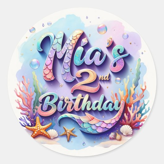 Mermaid Verjaardagsfeestje Sticker – Aangepaste Na (Voorkant)