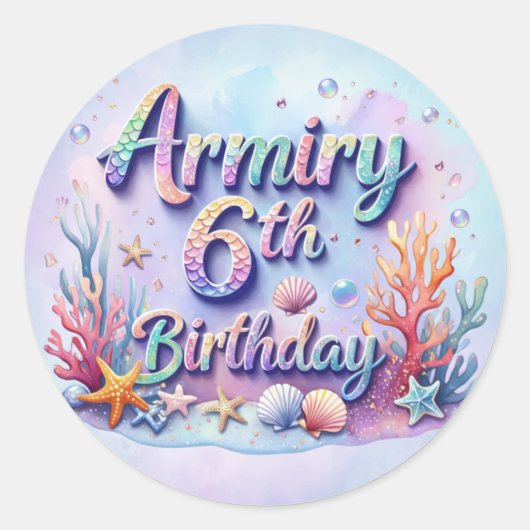 Mermaid Verjaardagsfeestje Sticker Armiry 6e Verja (Voorkant)
