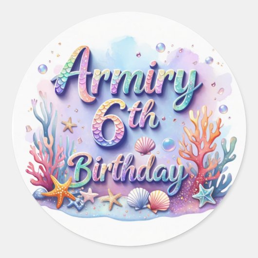 Mermaid Verjaardagsfeestje Sticker Armiry 6e Verja (Voorkant)
