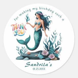 Mermaid verjaardagsfeestje van de zeemeermin ronde sticker