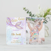 Mermaid verjaardagsfoto uitnodiging (Staand voorkant)