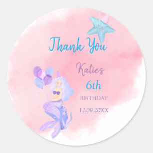 Mermaid verjaardagslabel ronde sticker