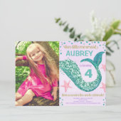 Mermaid verjaardagsroze paarse blauwgroen glitter  kaart (Staand voorkant)