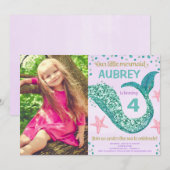 Mermaid verjaardagsroze paarse blauwgroen glitter  kaart (Voorkant / Achterkant)