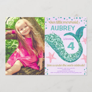 Mermaid verjaardagsroze paarse blauwgroen glitter  kaart