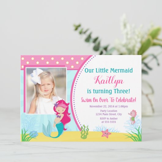 Mermaid verjaardagsuitnodiging, Mermaid Girl Party Kaart (Staand voorkant)