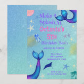 Mermaid verjaardagsuitnodiging | Onder de Partij v Kaart (Voorkant / Achterkant)