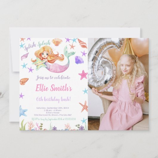  Mermaid verjaardagsuitnodigingen voor kinderen Kaart (Voorkant)