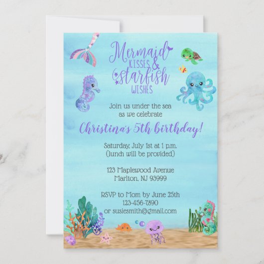 Mermaid verjaardagsuitnodigingen voor meisjes kaart (Voorkant)