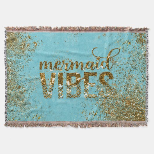 Mermaid Vibes - Gold Glitter Typografie over Blauw Deken (Voorkant)