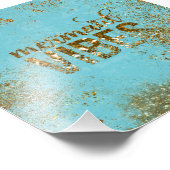 Mermaid Vibes - Gold Glitter Typografie over Blauw Foto Afdruk (Hoek)