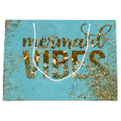 Mermaid Vibes - Gold Glitter Typografie over Blauw Large Cadeautasje (Voorkant)