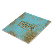 Mermaid Vibes - Gold Glitter Typografie over Blauw Tegeltje (Zijkant)