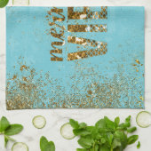 Mermaid Vibes - Gold Glitter Typografie over Blauw Theedoek (Gevouwen)