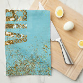 Mermaid Vibes - Gold Glitter Typografie over Blauw Theedoek (Quarter Fold)