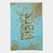 Mermaid Vibes - Gold Glitter Typografie over Blauw Theedoek (Verticaal)