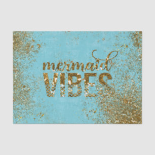 Mermaid Vibes - Gold Glitter Typografie over Blauw Tissuepapier
