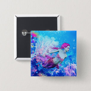 Mermaid Vierkante Button 5,1 Cm