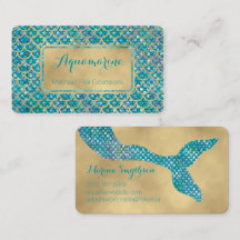 Mermaid Visitekaartjes Blauwgroen en Gold Sequin
