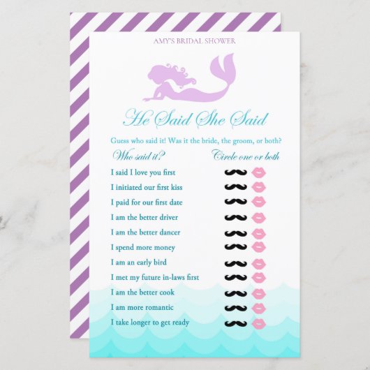 Mermaid Vrijgezellenfeest Game zei dat ze zei: (Voorkant / Achterkant)