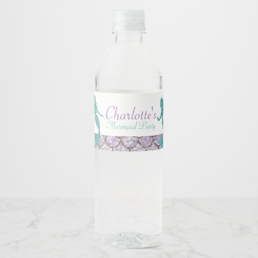 Mermaid Water Bottle Labels, Onder het zee partij Waterfles Etiket (Voorkant)