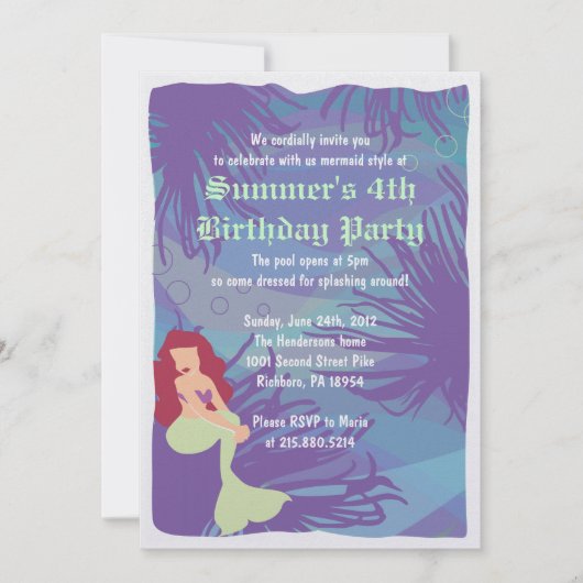 Mermaid Water Pool Birthday Party Invitation Kaart (Voorkant)