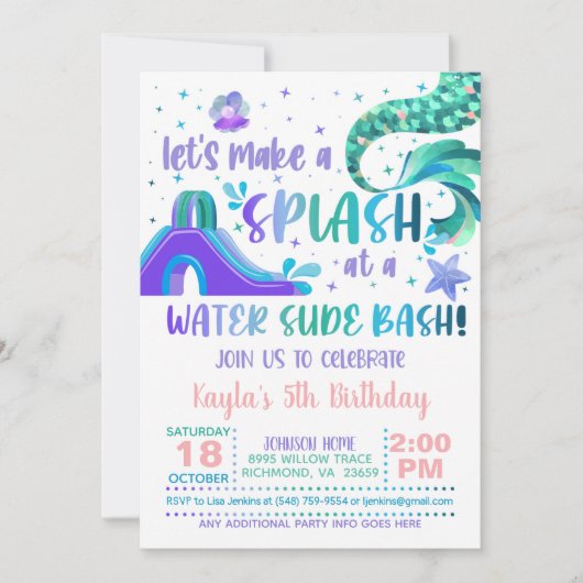 Mermaid Water Slide Birthday Uitnodiging (Voorkant)