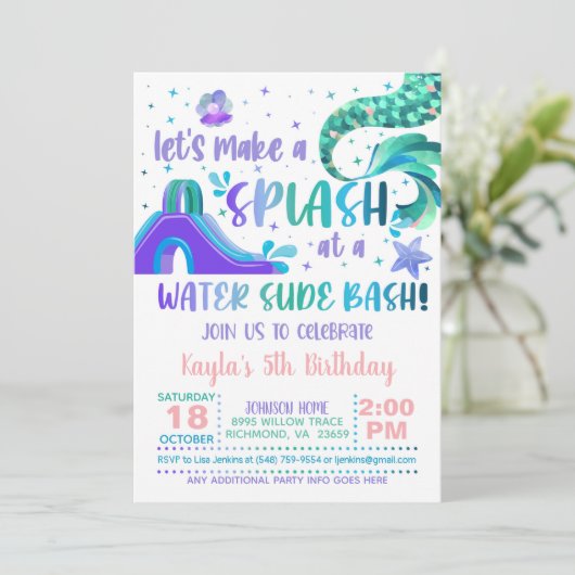 Mermaid Water Slide Birthday Uitnodiging (Staand voorkant)