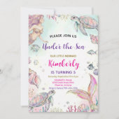 Mermaid Watercolor Birthday Invitation Kaart (Voorkant)