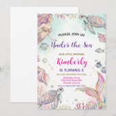 Mermaid Watercolor Birthday Invitation Kaart (Voorkant / Achterkant)